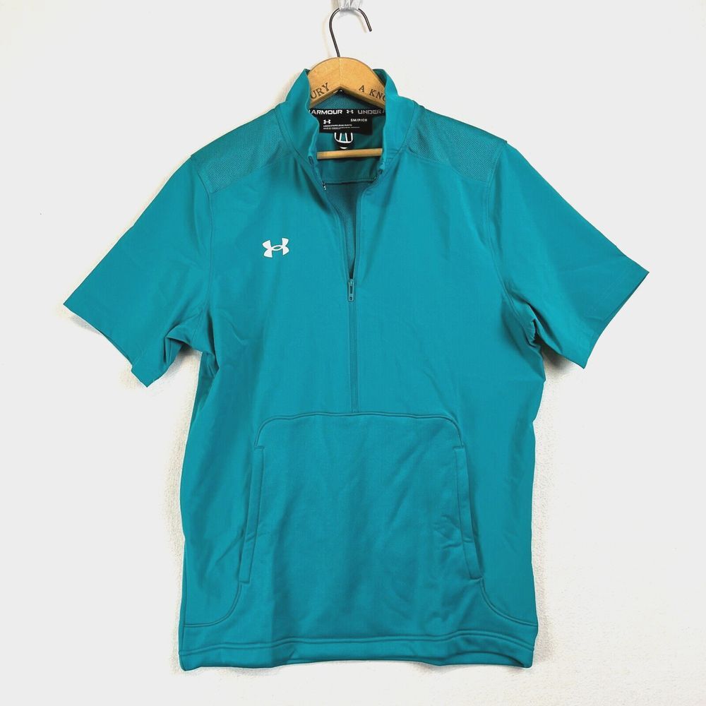 Under Armour Motivate 2.0 Mens Sz S Short Sleeve Pullover Teal Green Golf Tennis